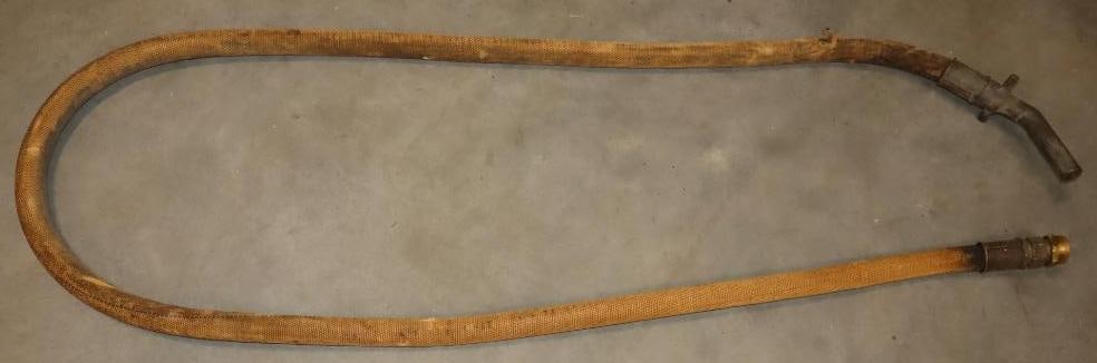 Early White Cloth Triple XD Visible Gas Pump Hose With Brass Banana Nozzle (1 of 8)