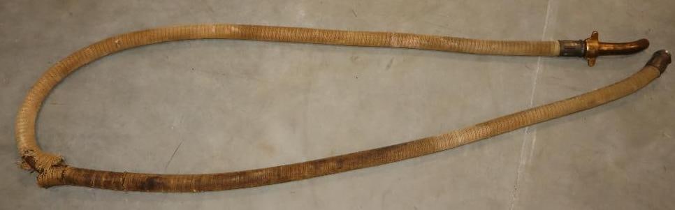 Early White Cloth Visible Gas Pump Hose With Brass Banana Nozzle (1 of 7)