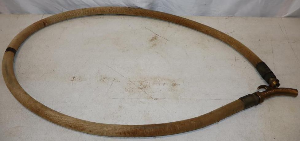 Early White Cloth Visible Gas Pump Hose With Atlantic Metal Hose Company Brass Banana Nozzle (1 of 6)