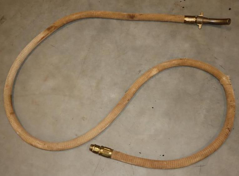 Early White Cloth Visible Gas Pump Hose With Brass Banana Nozzle (1 of 8)
