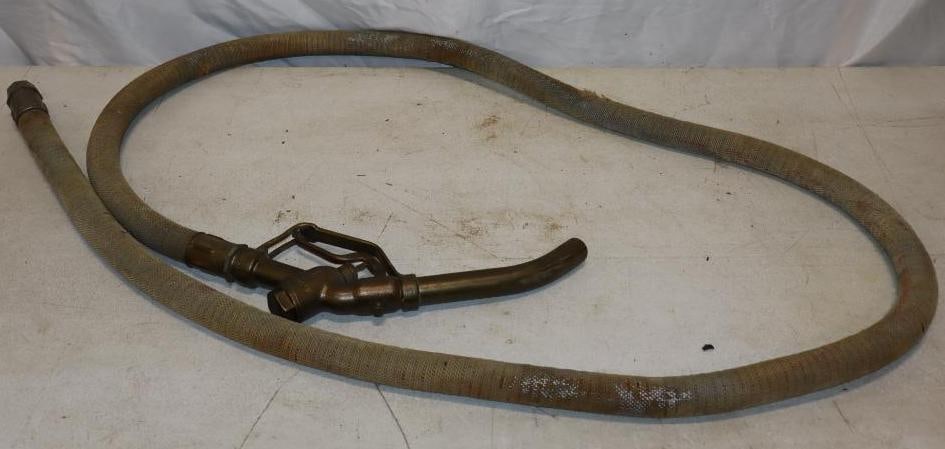 Early White Cloth Visible Gas Pump Hose With Brass Buckeye Nozzle (1 of 8)