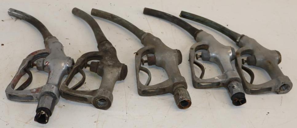 Group of 5 Vintage Buckeye Gas Pump Nozzles: Largest is 15.5" x 5.5" x 1.5"