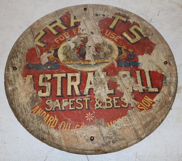 Pratt's Astral Oil Standard Oil Company Wood Barrel Lid With Graphic Paper Label: 20x20x21