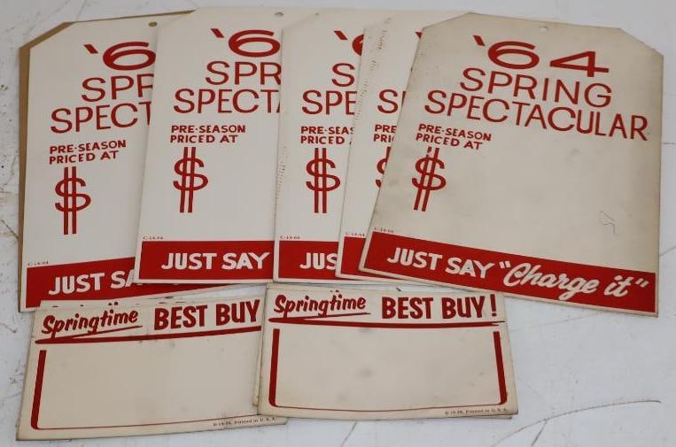 Group of 12 - 1964 Spring Spectacular Unused Automotive Price Tags & Shelftalkers: Largest is 7.25" x 11"