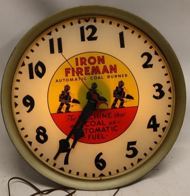 Iron Fireman Automatic Coal Burner Light Up Advertising Clock (1 of 4)