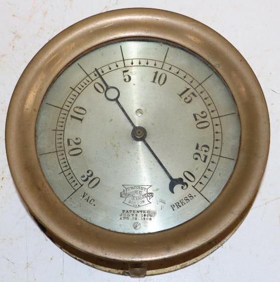 1910's Brass Crosby Steam Gauge: 7.25" x 7.25" x 2.5"