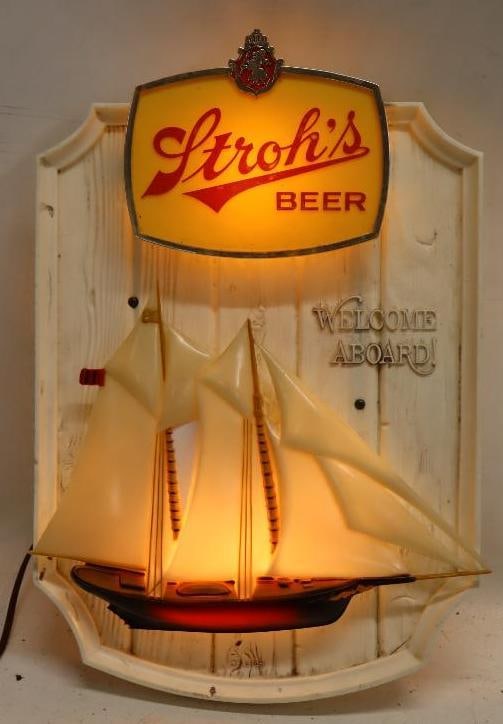 Stroh's Beer Welcome Aboard! 3D Plastic Light Up Sign With Sail Boat (1 of 4)