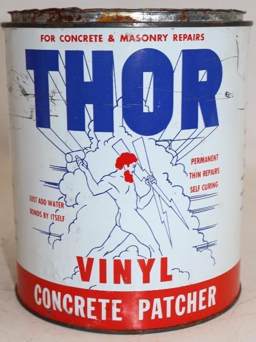 Thor Graphic Vinyl Concrete Patcher Tin Litho Advertising Can (1 of 2)