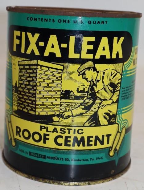 Graphic Fix-A-Leak Plastic Roof Cement Tin Litho Can (1 of 2)