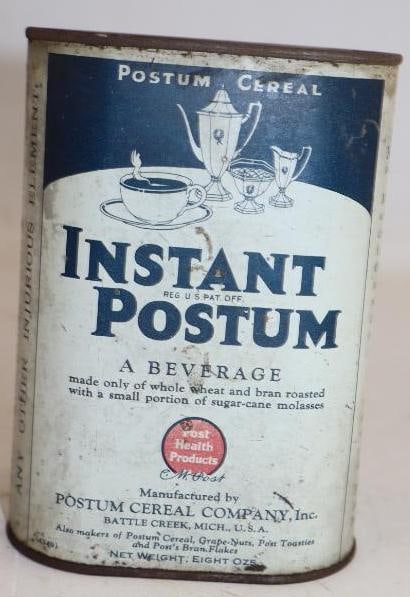 Postum Cereal Instant Postum Beverage Advertising Tin Litho Can (1 of 2)