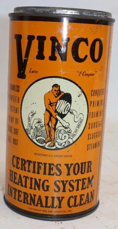 1935 Vinco Heating System Furnace Cleaner Tin Litho Advertising Can (1 of 2)