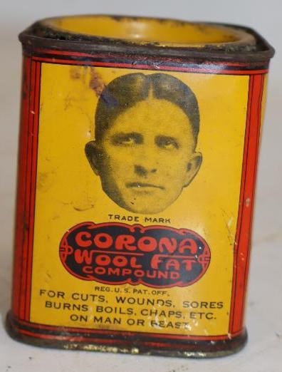 Corona Wool Fat Compound "For Man or Beast" Tin Litho Advertising Can (1 of 2)