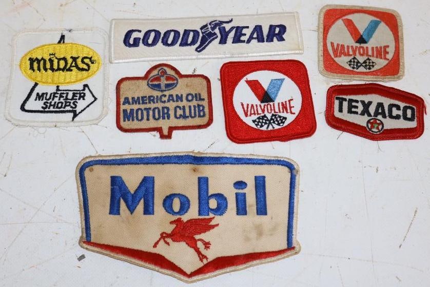 Group of 7 Texaco, Valvoline, American, Mobil, Goodyear, and Midas Shirt Patches: Largest is 6.5" x 4"