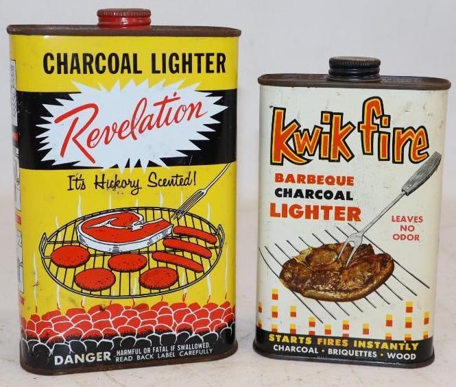 Group of 2 Revelation & Kwik Fire Charcoal Lighter Tins: Largest is 32 oz