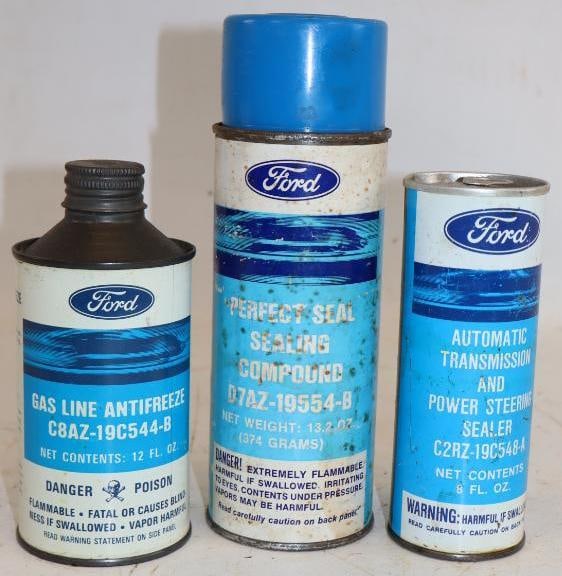 Group of 3 Ford Antifreeze ATF & Perfect Seal Advertising Cans: Largest is 13.2 oz