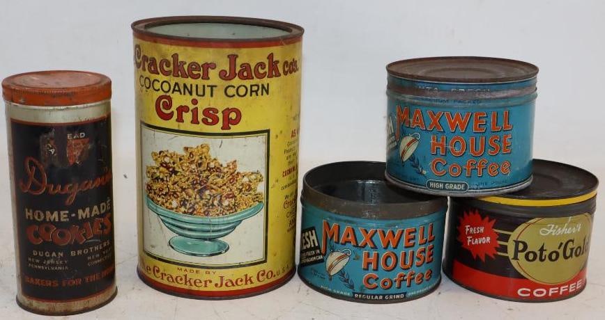 Group of 4 Coffee & CrackerJack Advertising Tins (1 of 2)