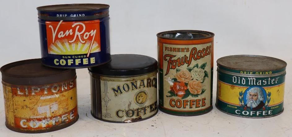 Group of 5 Different Coffee Advertising Tins (1 of 2)