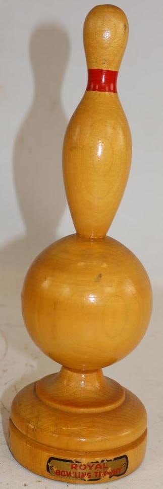 Wooden Royal Bowling Trophy: 3.5" x 3.5" x 10.5"