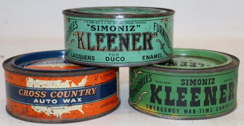 Group of 3 Simoniz Auto Wax Advertising Wax Tins: Largest is 8 oz