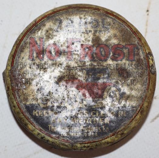 Zanol No Frost Glass Wax Advertising Can with Old Car Graphics: 2.75" x 2.75"
