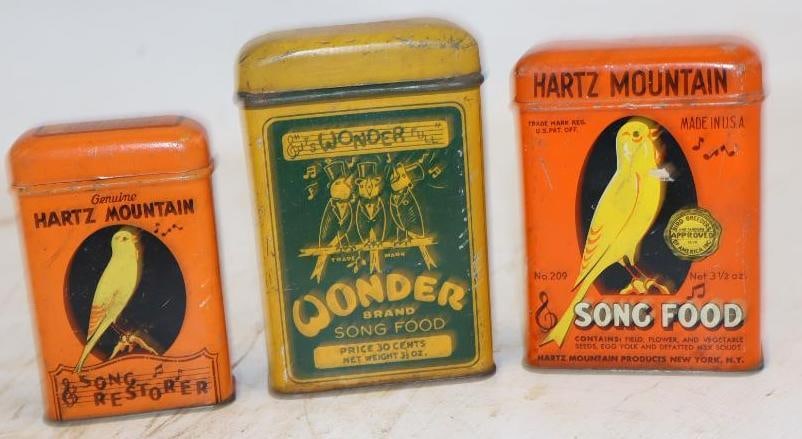 Group of 3 Hartz Mountain & Wander Song Bird Food Tins: Largest is 3.5 oz