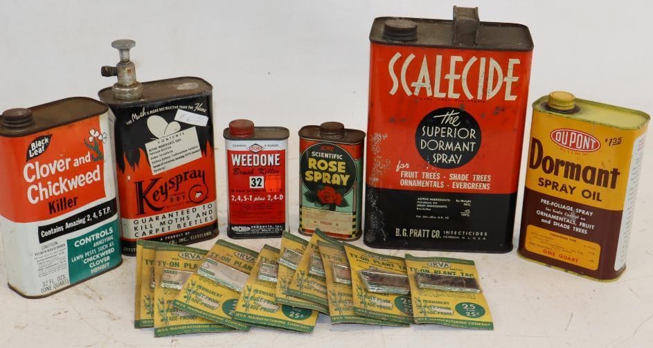 Large Group of Vintage Plant Sprays & Ty-On Tags: Largest is 1 Gallon