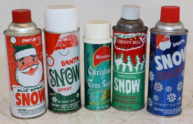 Group of 5 Vintage Holiday Decoration Spray & Santa Snow Cans (1 of 4)