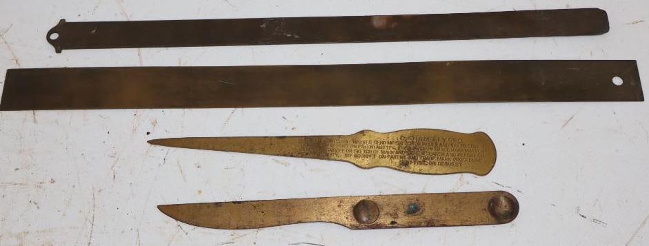 Group of 4 Brass Advertising Rulers & Letter Openers: Largest is 15" x 1"