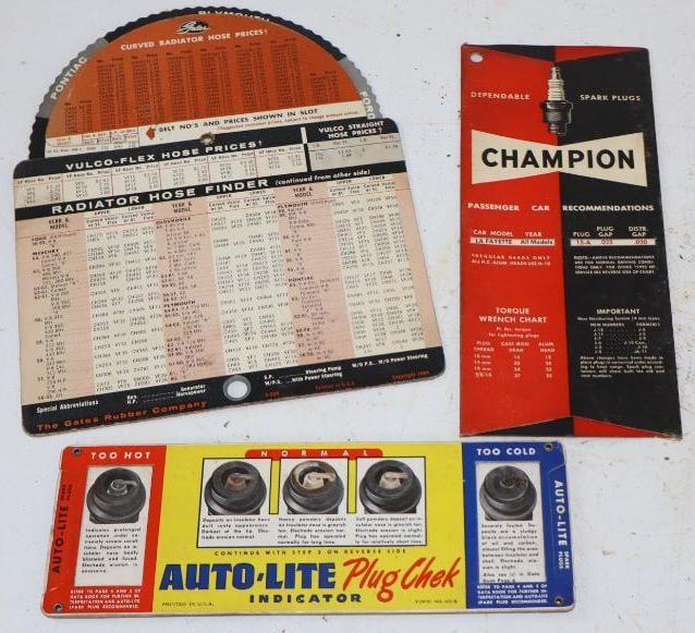 Group of 3 Gates, Champion and Auto-Lite Advertising Slide Rulers: Largest is 6.75" x 8.25"