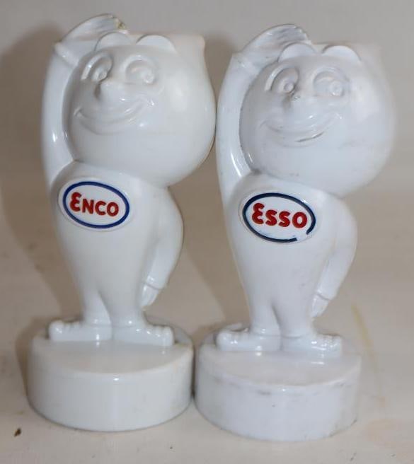 Group of 2 White Esso and Enco Plastic Mr. Oil Drop Shaped Coin Banks: 3" x 3" x 6.5" Each