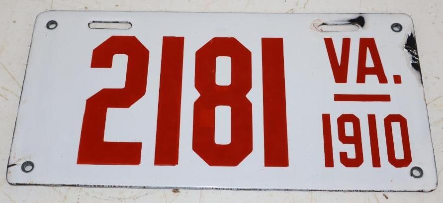 1910 Porcelain Virginia License Plate (1 of 2)