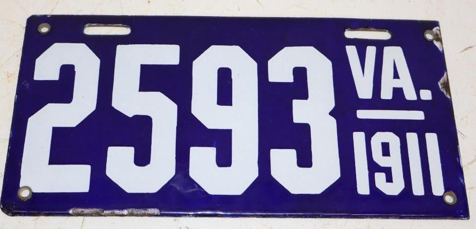 1911 Porcelain Virginia License Plate: 11x5.5