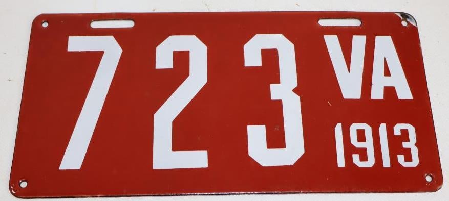 1913 Porcelain Virginia 3 Digit License Plate (1 of 2)