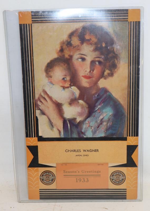 1933 Johnson Motor Oil Advertising Heavy Cardstock Calendar: 10" x 17"