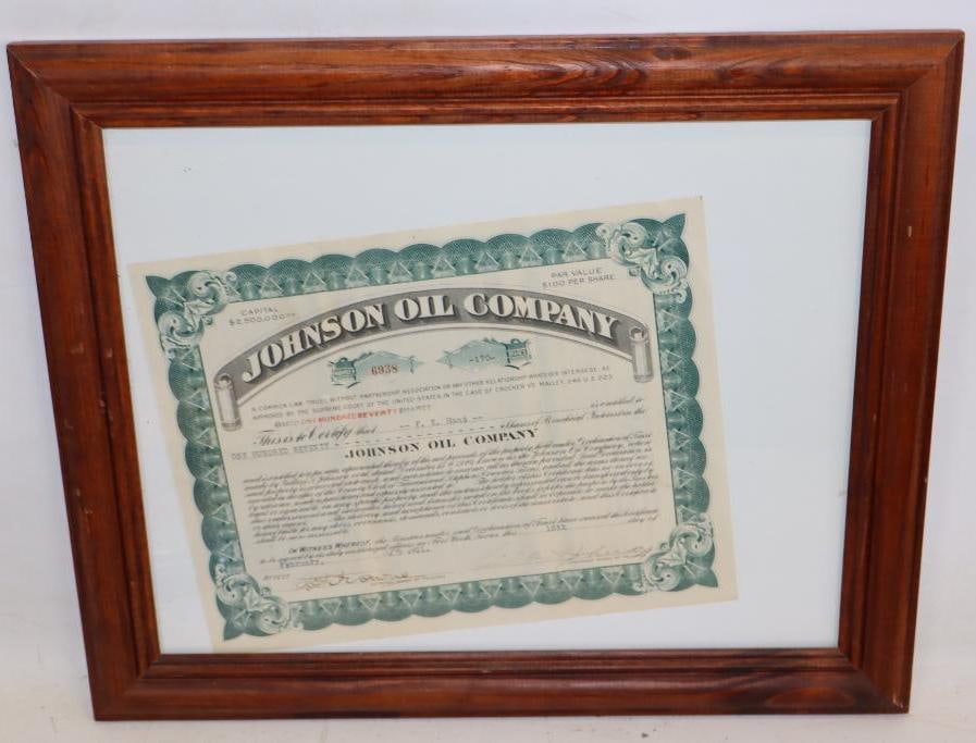1921 Johnson Oil Company Stock Shares Certificate (1 of 3)