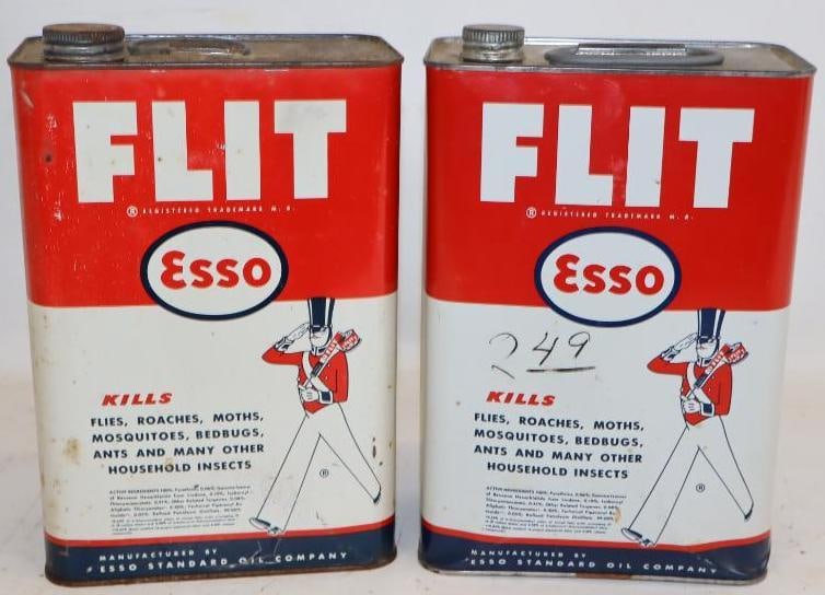 Group of 2 Esso Flit Insecticide 1 Gal Oil Cans: 4x6.5x10
