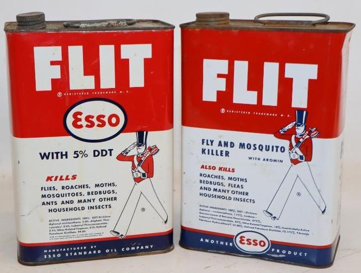 Group of 2 Esso Flit Insecticide 1 Gal Oil Cans: 4x6.5x10