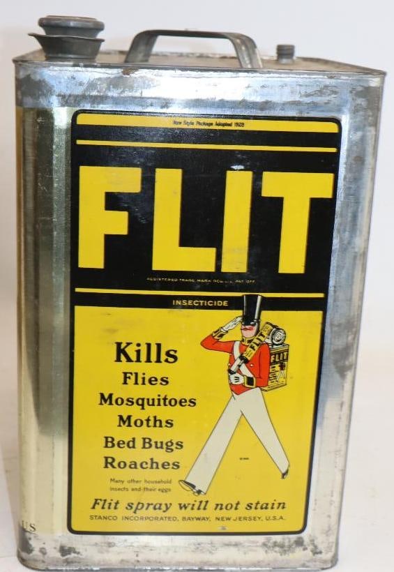 1928 Stanco Flit Insecticide Square 5 Gal Oil Can: 9.5x9.5x15