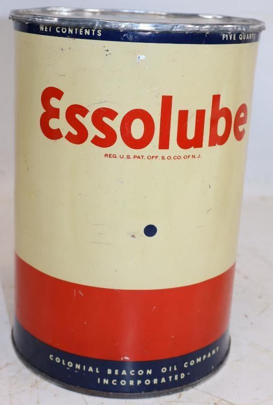 Colonial Beacon Essolube 5 Qt Oil Can: 6.5x6.5x9.5 Top and Bottom Lids are Not Original