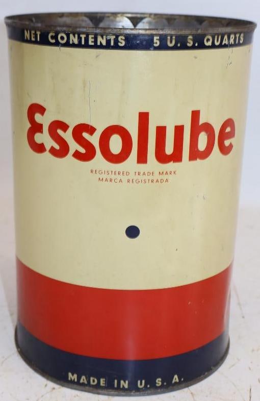 Essolube 5 Qt Oil Can: 6.75x6.75x9.5, Empty, Missing Lid