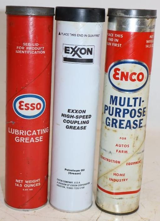 Group of 3 Esso, Enco and Exxon Unused Grease Tubes: 14.5 Oz Each, All are Full