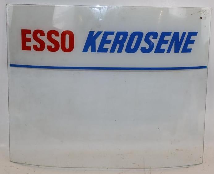 Esso Kerosene Curved Gas Pump Ad Glass: 21x17x2