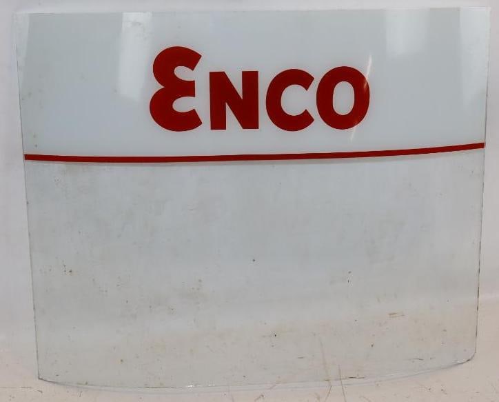 Enco Kerosene Curved Gas Pump Ad Glass: 21x17x2