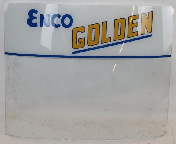 Enco Golden Kerosene Curved Gas Pump Ad Glass: 21x17x2