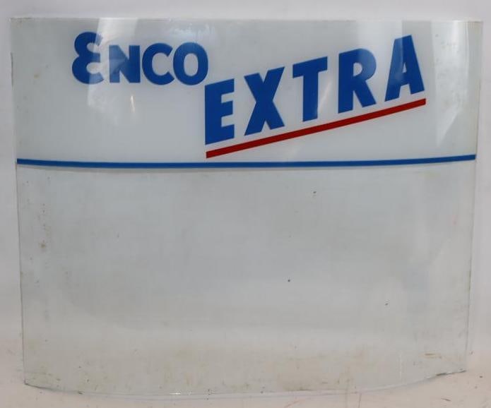 Enco Extra Kerosene Curved Gas Pump Ad Glass: 21x17x2