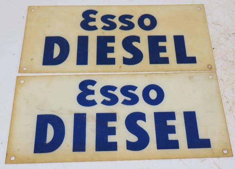 Group of 2 Esso Diesel Plastic Gas Pump Advertising Ad Glass: 13x6 Each