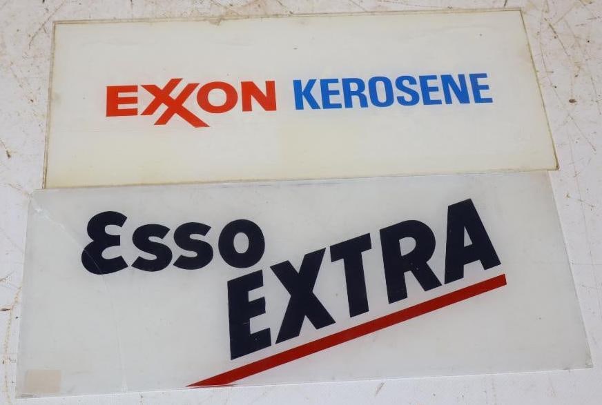Group of 2 Esso Extra and Kerosene Glass and Plastic Ad Glass: Largest is12.25x5 Extra Has Break in Glass, Kerosene is Plastic