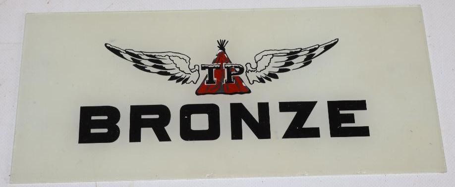 TP Texas Pacific Bronze Gass Pump Advertising Ad Glass: 10.75x4.75