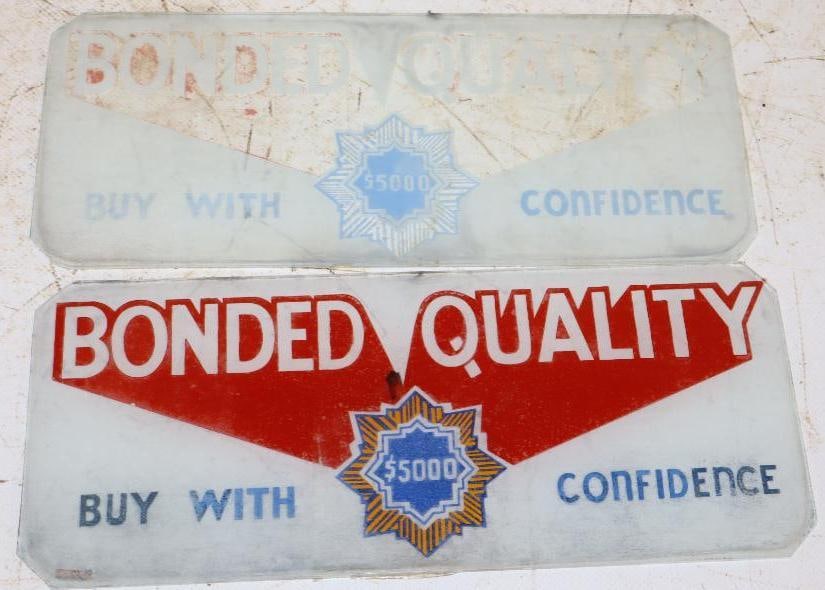 Pair of Bonded Quality Buy With Confidence Gas Pump Advertising Ad Glass: 10.25x4.25 Each