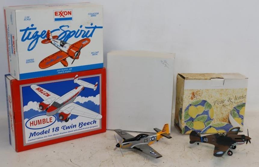 Group of 4 Exxon, Humble and Military Die-Cast Airplanes: Largest is 9.5x13x3